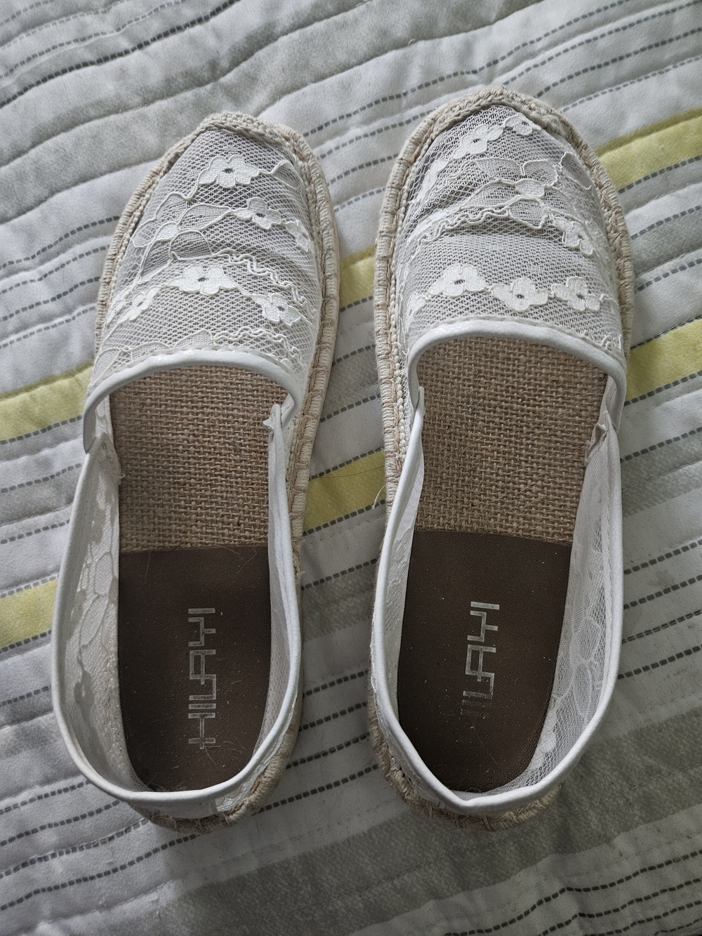 White Lace Espadrille Slip-On Flats by
